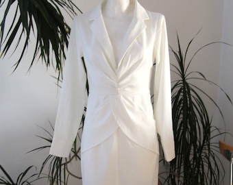 white dress, collar, midi  dress, pencil dress, Mother of the bride groom dress, White dress women, size EUR 36, UK 8, US 4