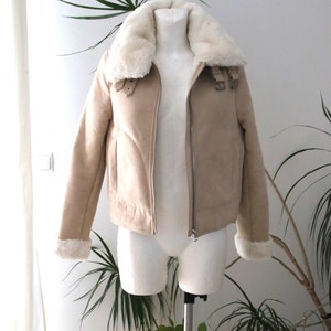 eco sheepskin, pilot jacket, camel color, size EUR 36, UK 8, USA 4,