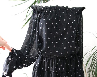 dress frills,  black, stars, little black dress,  spanish, size EUR 36, UK 8, USA 4