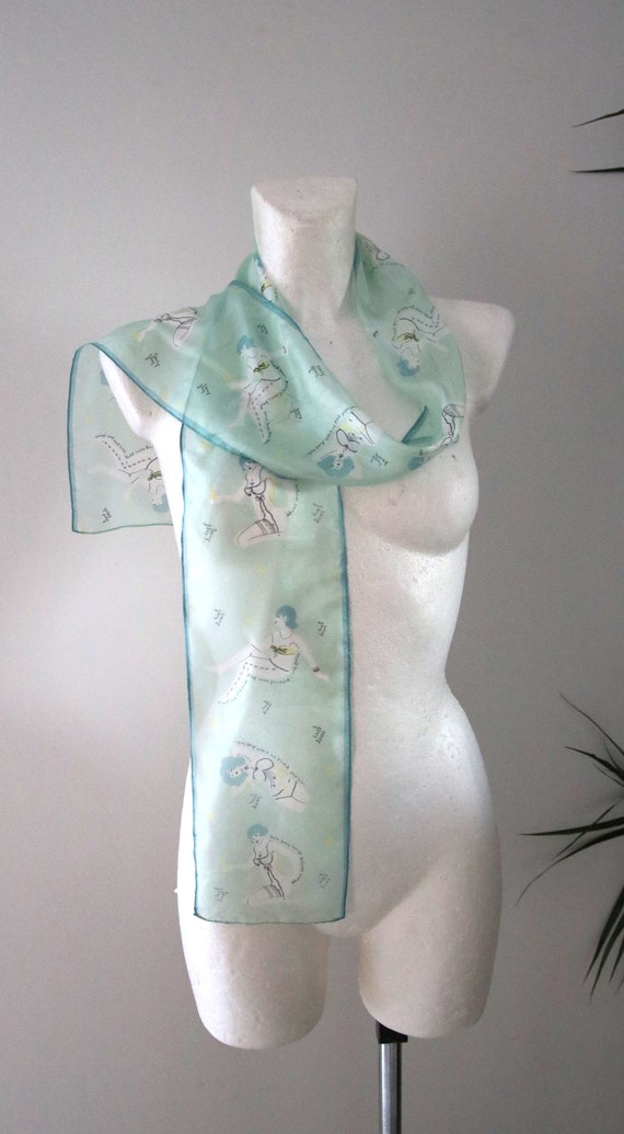 Vintage shawl, mint silk scarf,  light mint color 