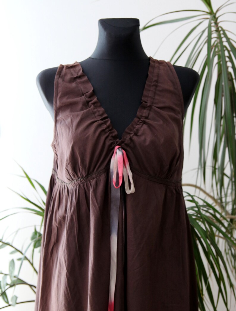 brown color Long dress Summer dress cotton size 4244 cotton material Vintage