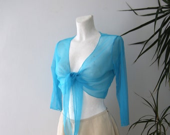 Knotted bolero, blue bolero, mesh bolero, size EUR 36, UK 8, USA 4