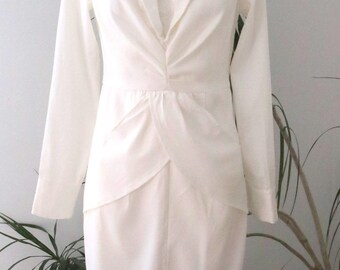 white dress, collar, midi  dress, pencil dress, Mother of the bride groom dress, White dress women, size EUR 36, UK 8, US 4