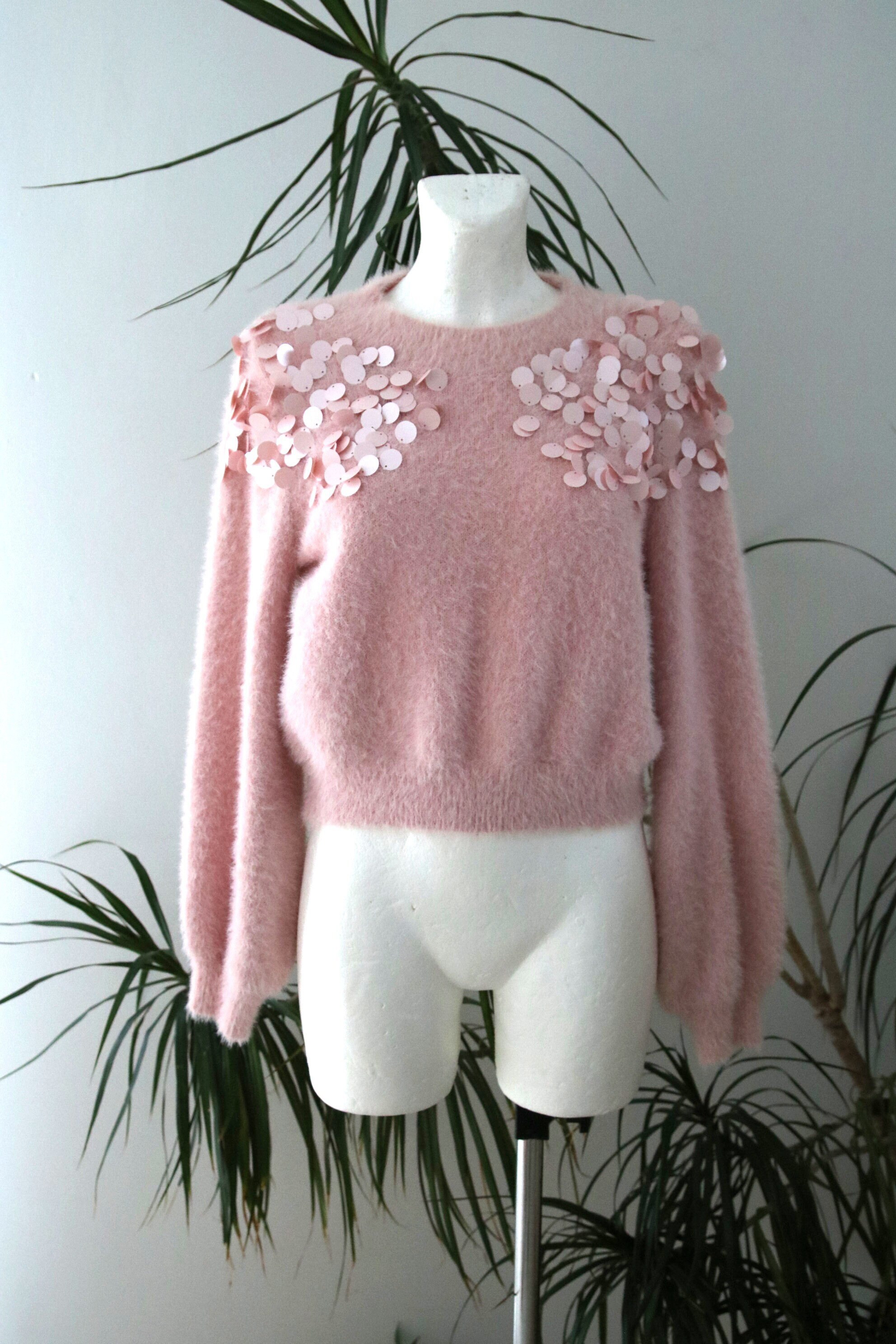 Hairy Sweater Sequins Pink Sweater Size 