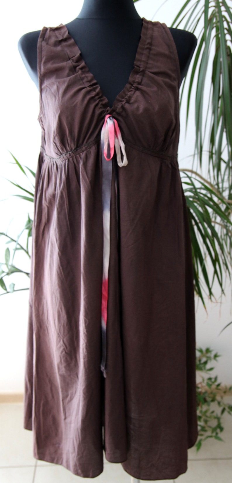 brown color Long dress Summer dress cotton size 4244 cotton material Vintage