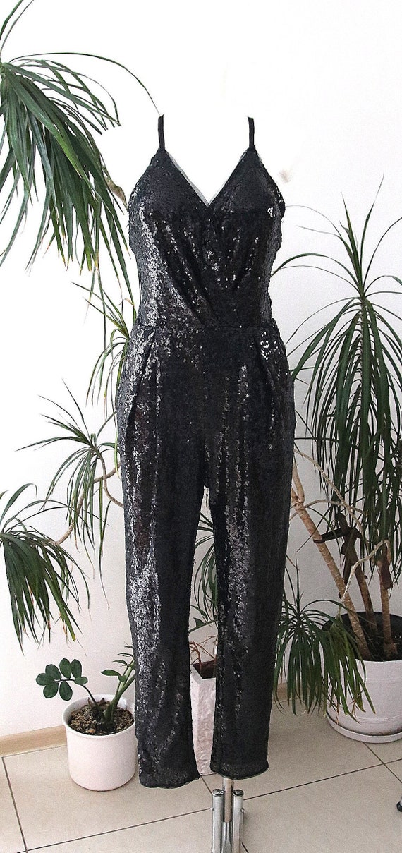 Nasty Gal Petite Silver High Neck Sequin Jumpsuit in Blue | Lyst UK