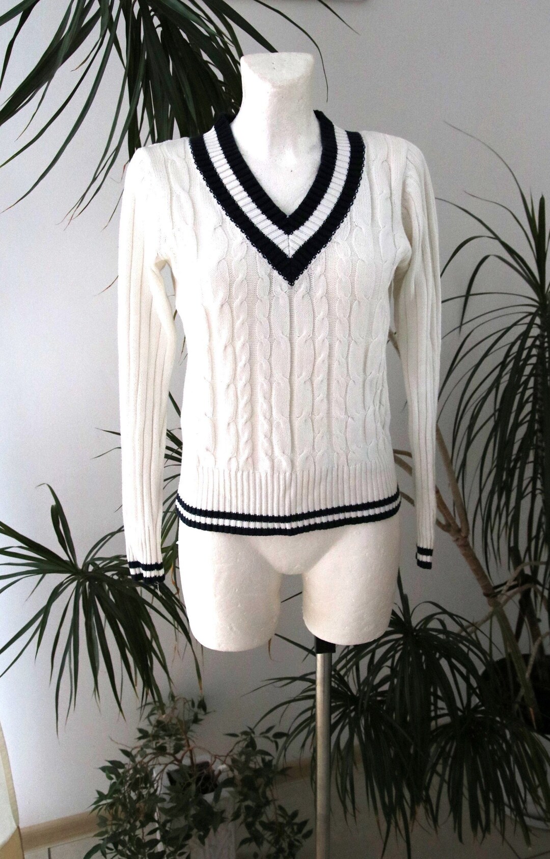 White Sweater Vneck Sweater 100 Cotton Sweater Oxford St Etsy