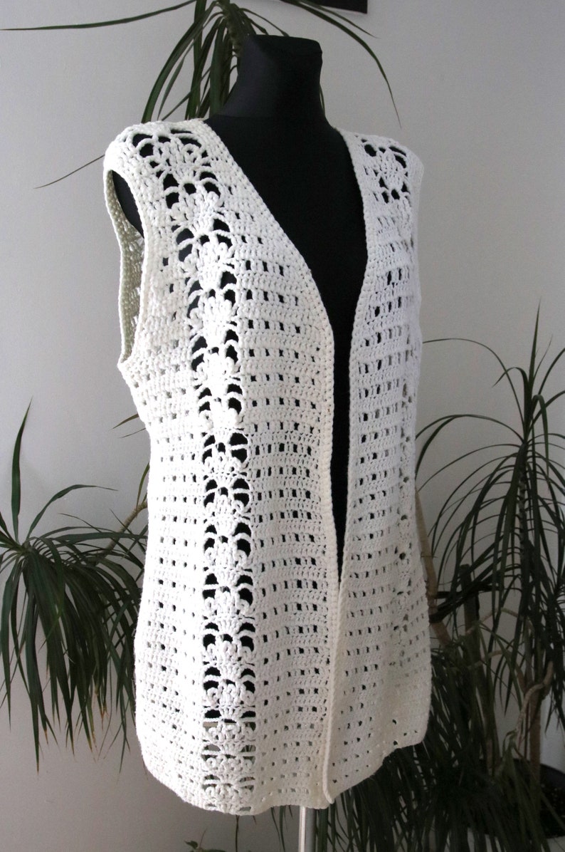 knitted vest white vest unique knit vintage vest universal size universal cut handmade