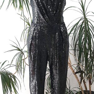 Sequin Jumpsuit: Black Cocktail Party Outfit (EUR 36, UK 8, US 4)