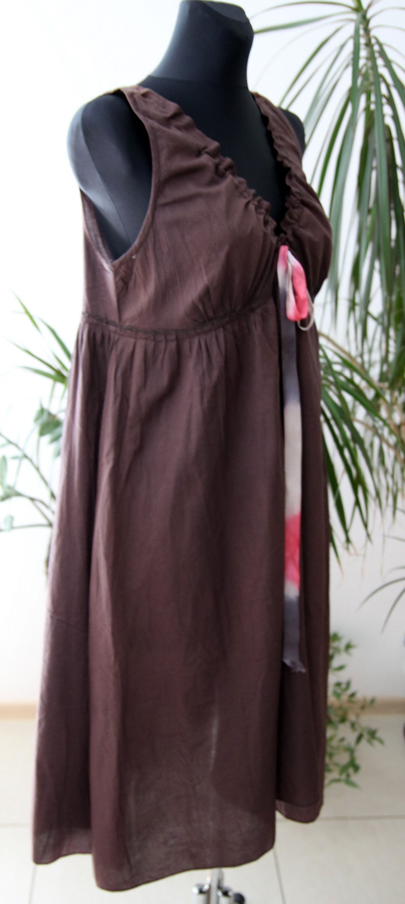 brown color Long dress Summer dress cotton size 4244 cotton material Vintage