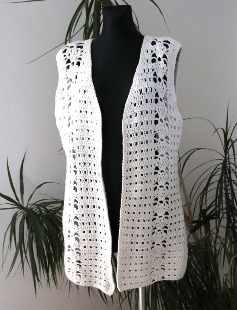knitted vest white vest unique knit vintage vest universal size universal cut handmade