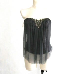 Vintage Embroidered Tulle Corset - Gray Beaded Bustier (EUR 36, UK 8, USA 4)