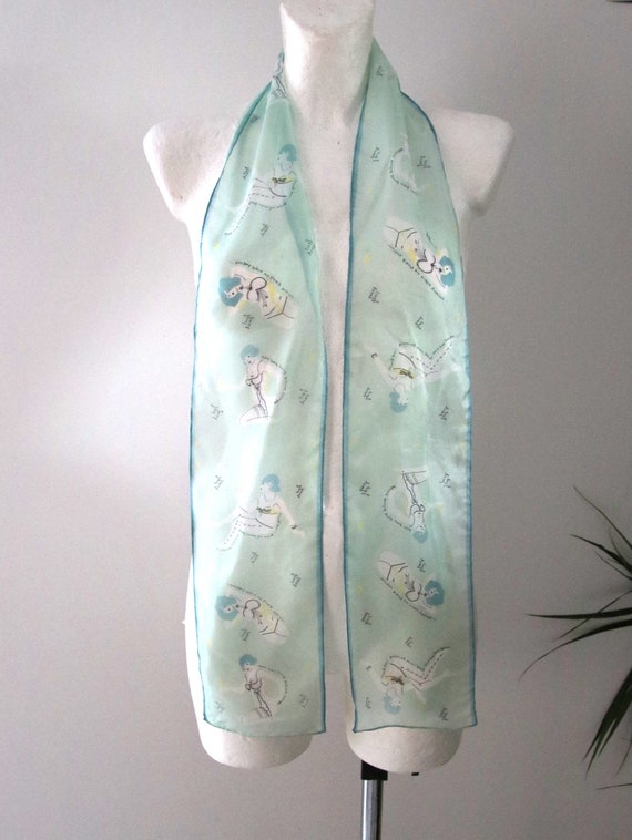 Vintage shawl, mint silk scarf,  light mint color… - image 2