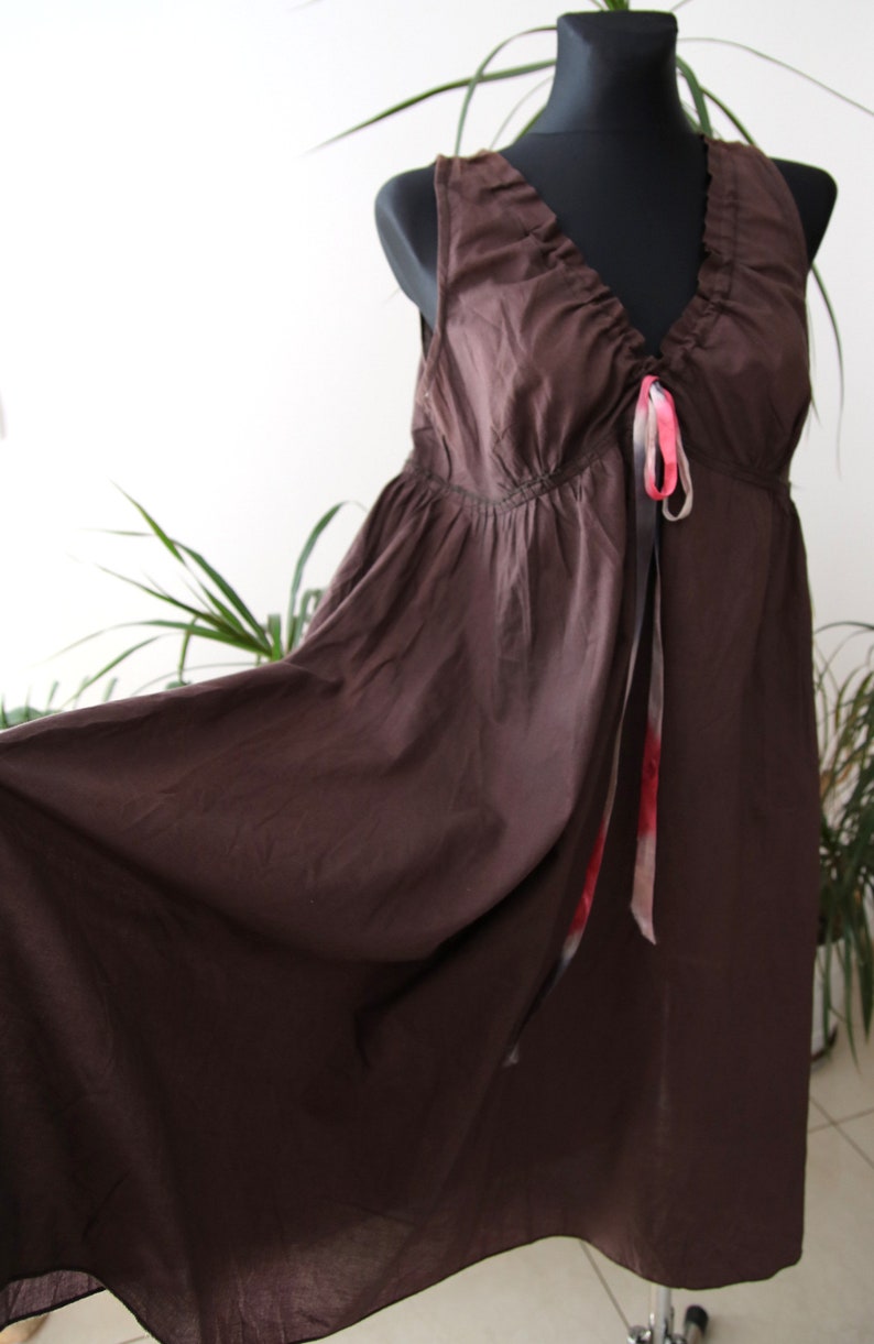brown color Long dress Summer dress cotton size 4244 cotton material Vintage