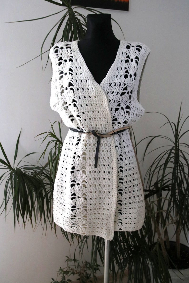knitted vest white vest unique knit vintage vest universal size universal cut handmade