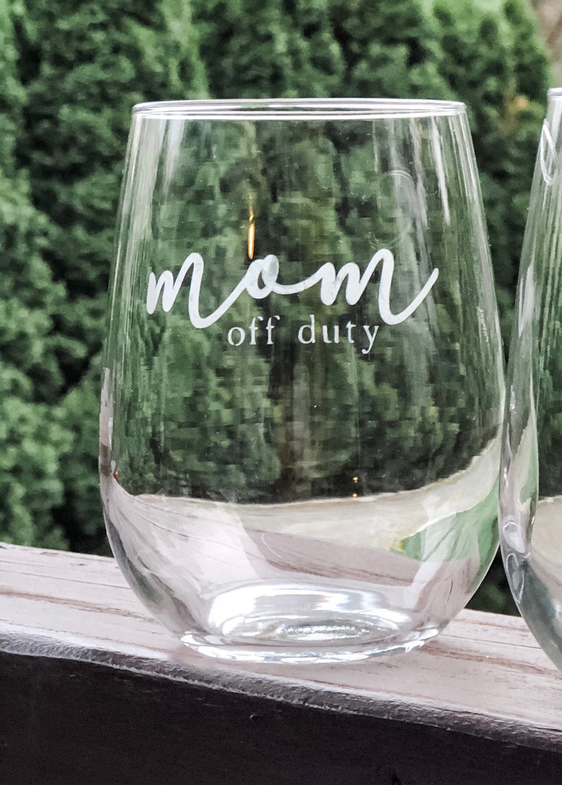Etched Wine Glass Mom off duty Etsy