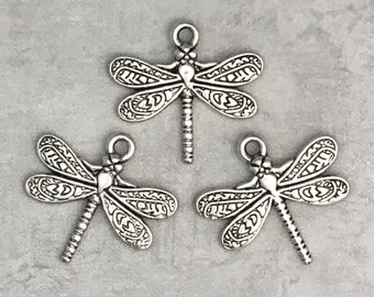 Charms for Earrings Charms for Bracelets 5PCs Dragonfly Silver Toned Alloy Charms