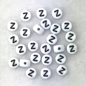 Letter Z Alphabet Bead - White/Black Porcelain Beads - Czech Glass Bead for Personalized Jewelry - Custom Name Bracelets