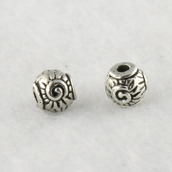 50 Antique Silver Round Beads, 5mm Zinc Alloy Spacer Bead