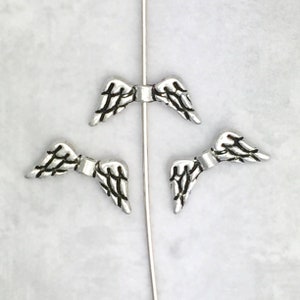 12 pcs - Antique Silver Wing Beads - 18mm Silver Wings Pewter Bead - Angel Wings Spacers Beads - Antique Silver Fairy Wing Beads