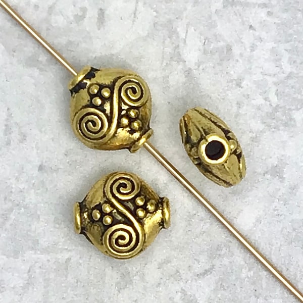 12mm x 13mm Double Spiral Pewter Beads • 10 pcs - Puffy Vessel Shaped Spacer Beads • Double Sided • Gold Tone • 2mm Hole