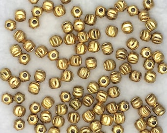 100 beads - 4mm Antique Gold Ribbed Spacer Bead - Small Round Spacer Bead - Gold Spacer Bead - Ribbed Spacer Bead - Fluted Ball Spacer