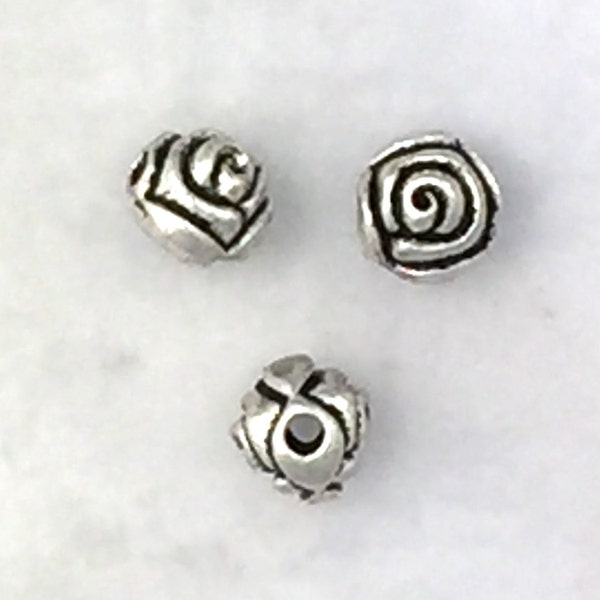 24 pcs - 7mm Antique Silver Rosebud Beads - Round Rosebud Beads - Antique Silver Beads - Small Round Bead - Silver Round Beads