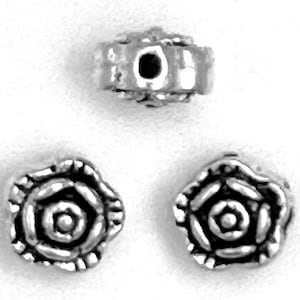 36 pcs - 7x4mm Antique Silver Rose Bead • Rose Flower Bead • 1.3mm Hole • Double Sided Rose Spacer Bead • Mini Flower Pewter Beads