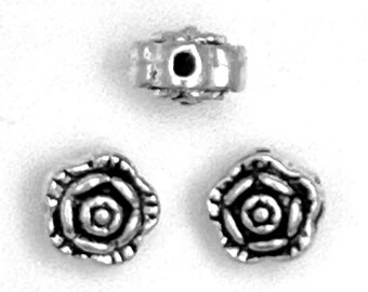 7x4mm Antique Silver Rose Flower Spacer Beads, Double Sided Bead, 30 or 60 pieces