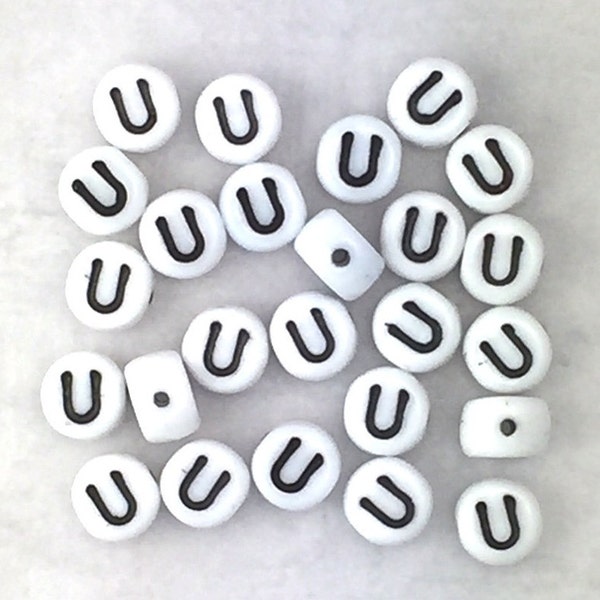 White Alphabet Bead - Letter U - Porcelain Beads - Czech Glass Bead - for Personalized Jewelry - Custom Name Bracelets - Necklaces