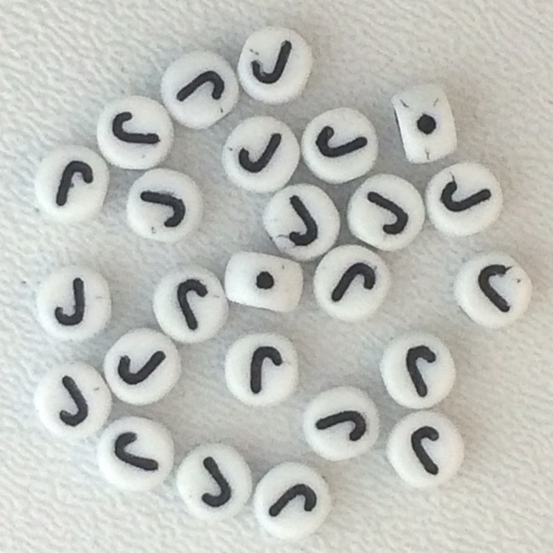 Alphabet Bead Letter J White/black Porcelain Beads Etsy
