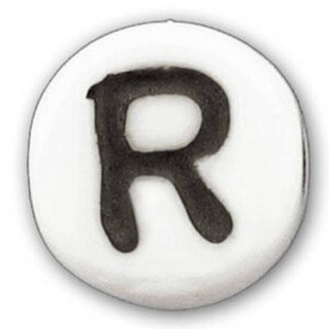 White Alphabet Bead - Letter R - Porcelain Beads - Czech Glass Bead ...