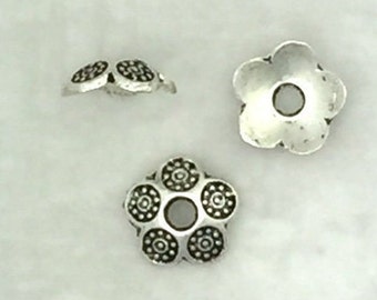 100 pcs - 8mm Antique Silver Flower Bead Cap - 8mm Antique Silver Bead Caps - Flower Bead Caps - Lead Safe Pewter Bead Cap