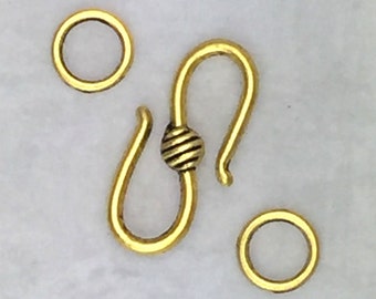 Antique Gold S Hook Clasp with Jump Rings for Necklaces or Bracelets