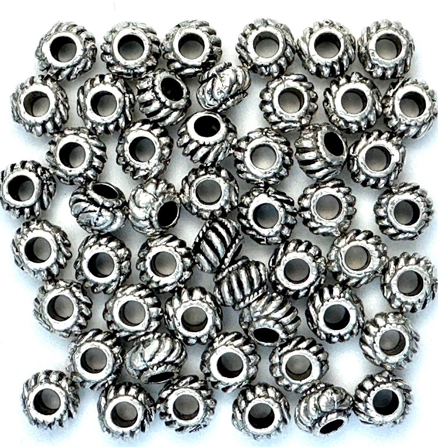 100 Bright Silver Plated Groovie Rondelle Beads - 5mm Spacers For Jewelry Making
