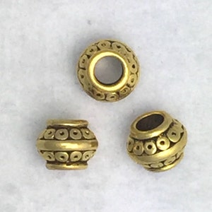 20 pcs - 9mm Antique Gold Barrel Bead - Barrel Spacer - Large Hole Bead - Tube Bead - Tube Spacer - Jewelry Making - Beading Supplies
