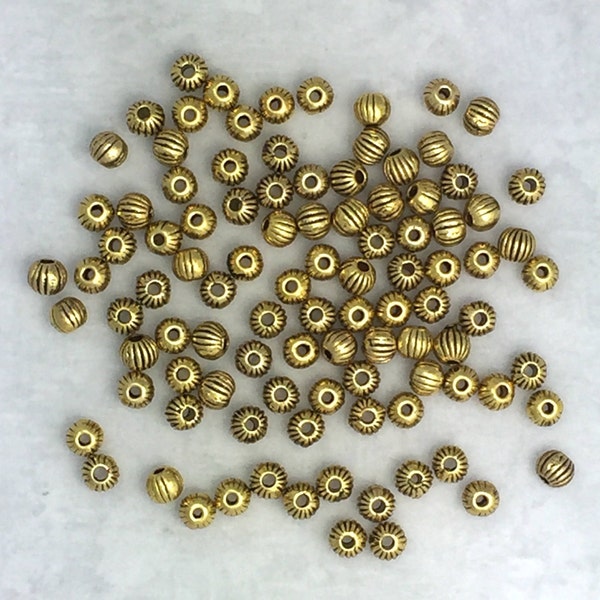 100 pcs - 4 mm Antique Gold Corrugated Round Spacer Bead - Nickel Free, Lead Free and Cadmium Free - 100 pieces