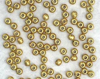 100 pieces - 3mm Gold Round Bead  - Smooth Round Beads - Antique Gold Finish - 1.2mm Hole - Gold Spacer Bead - Small Round Spacer