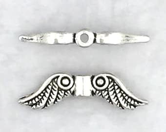 Antique Silver Finish 12mm Silver angel wing beads angel beads- PBF310 100Pc Small Winged Beads Silver wing beads Pewter