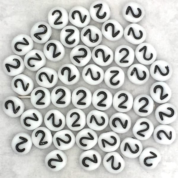 Number 2 Bead  - White/Black Porcelain Beads - 6mm Czech Glass Bead Pressed - Jewelry Making Bead - for Bracelets or Necklaces