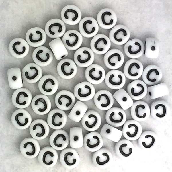 White Alphabet Bead - Letter C  - Porcelain Beads - Czech Glass Bead - for Personalized Jewelry - Custom Name Bracelets - Necklaces