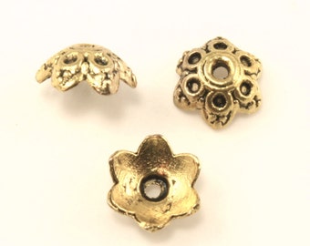 50 PCS - 9mm Antique Gold Flower Bead Caps - Bead Caps For Jewelry Making - Antique Gold Bead Caps - Lead Safe Pewter Bead Cap