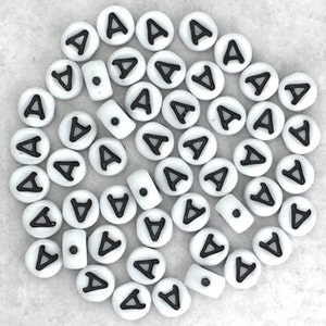 White Opaque 7mm Coin Alpha Beads - Dark Blue Letter Mix (250pcs)