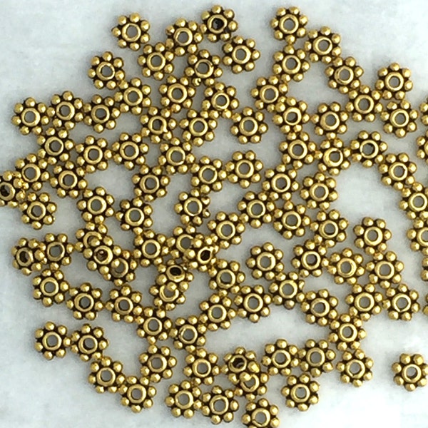 100 pcs 4mm Gold Daisy Spacer Bead - Antique Gold Spacer Bead • Heishi Beads • Jewelry Making • Beading Supplies