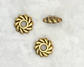 100 beads - 5mm Gold Spacer Bead - Pinwheel Spacer Bead - Antique Gold Spacer Beads - Gold Rondelle Beads - Tibetan Gold Spacer Beads