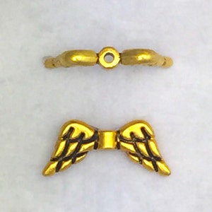 12 pcs - Antique Gold Wing Beads - Gold Wings Pewter Bead - Angel Wings Spacers Beads - Antique Gold Tone  Fairy Wing Beads- 18mm Connectors
