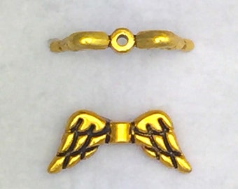 12 pcs - Antique Gold Wing Beads - Gold Wings Pewter Bead - Angel Wings Spacers Beads - Antique Gold Tone  Fairy Wing Beads- 18mm Connectors