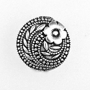 6 or 12pcs Antique Silver Flower Buttons • 17mm (5/8&quot;) Floral Shank Button • Floral Art Nouveau Style • Sewing Craft Fastener Supply