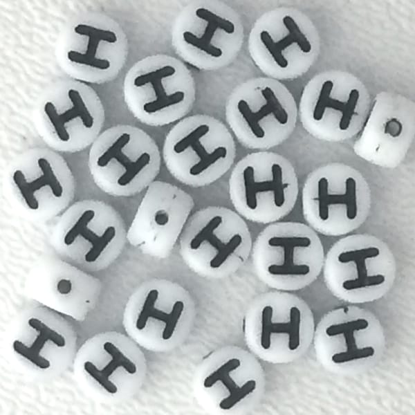 Czech Glass White Alphabet Beads - Letter H Alphabet Bead - Porcelain Beads - Personalized Jewelry - Name Bracelets or Necklaces