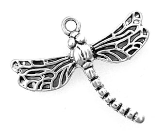 27mm Antique Silver Dragonfly Charms, Necklace Dragonfly Pendants (10 or 20)